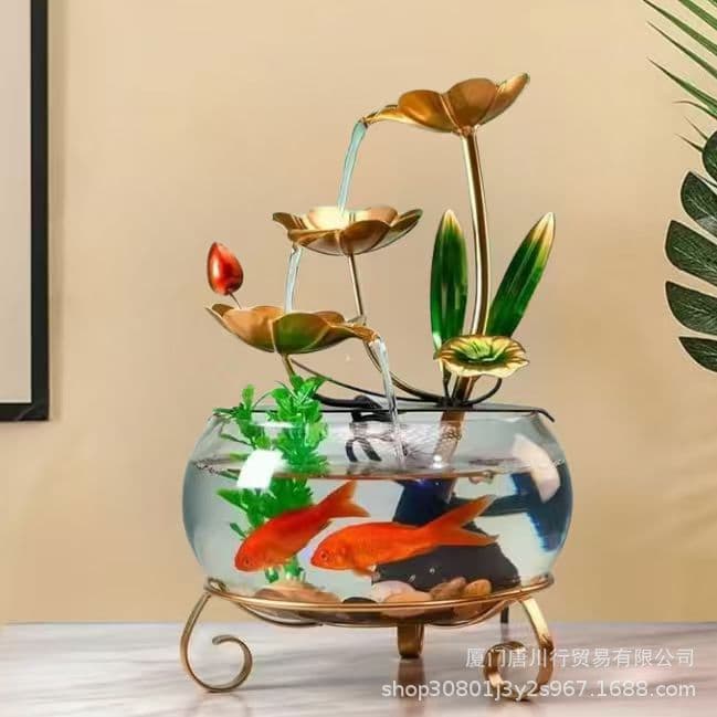 Glass water fish tank tabletop ornaments fountain naturally attracts wealth plug-in living room iron art office home entrance hall