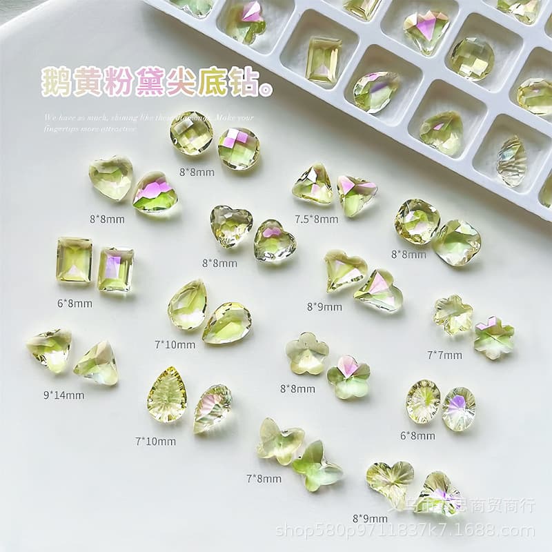 New Trendy Nail Art Pointed-Back Irregular Rhinestones Ice-Transparent Goose-Feather Yellow Crystal Butterfly Crooked Heart Aurora Nail Charms