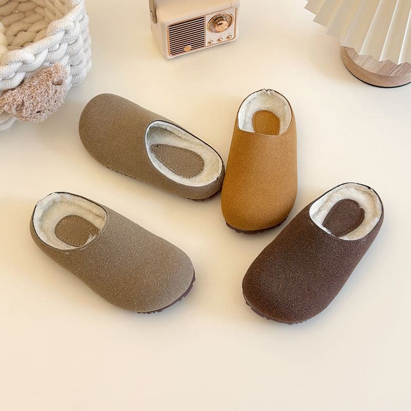 Cute fleece-lined slippers for kids, soft-soled, non-slip, warm, simple Korean style children's shoes T1