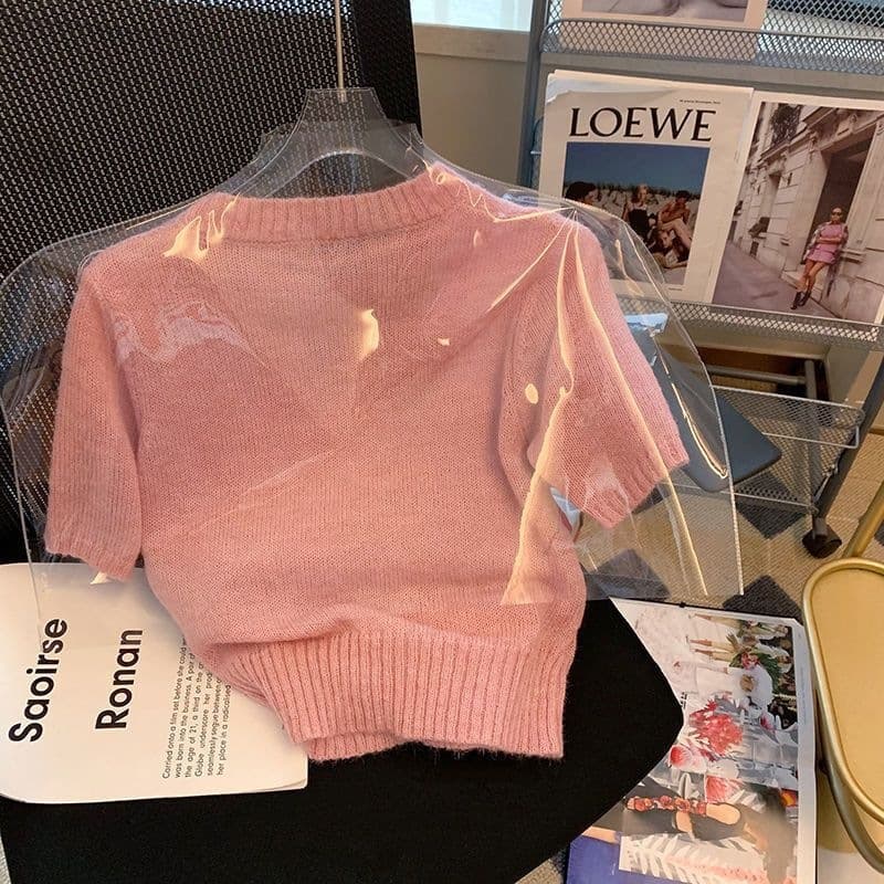 Designed 3D Floral Short-Sleeve Knit Top, 2026 Summer New Style, Chic Retro Vintage Women's Blouse