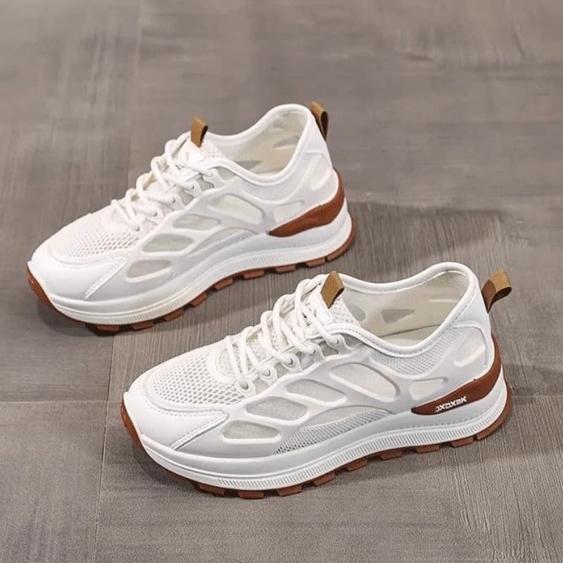 New Summer Women's Breathable Mesh Shoes, Korean Style Versatile White Sneakers, Thick Sole Casual Dad Sneakers