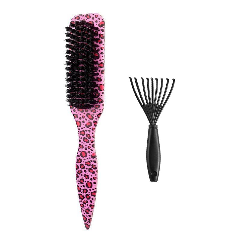 Men's Hair Straightening Comb Plastic Handle with Cleaning Claw 2-Piece Set Nylon Beard Brush Long Handle Hair Debris Cleaning Brush Wholesale