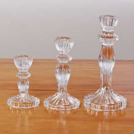 Light Luxury Taper Candle Wax Glass Candle Holder, Vintage Romantic Dining Table Candlelight Dinner Crystal Wax Stand Simple Decorative Ornament