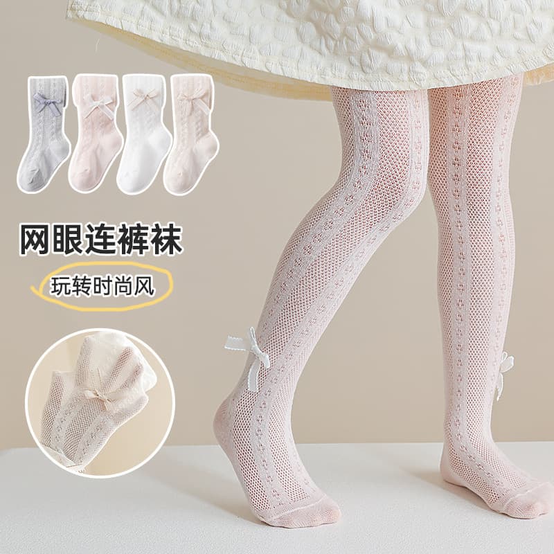 Children's Socks Summer Thin Mesh Tights for Girls White Baby Summer Infant Girl Footed Long Stockings