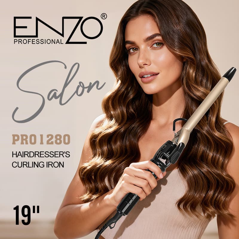 ENZO Negative Ion Large Wave Curling Iron Salon-Professional Temperature-Controlled Ceramic Glaze Curling Wand Non-Damaging