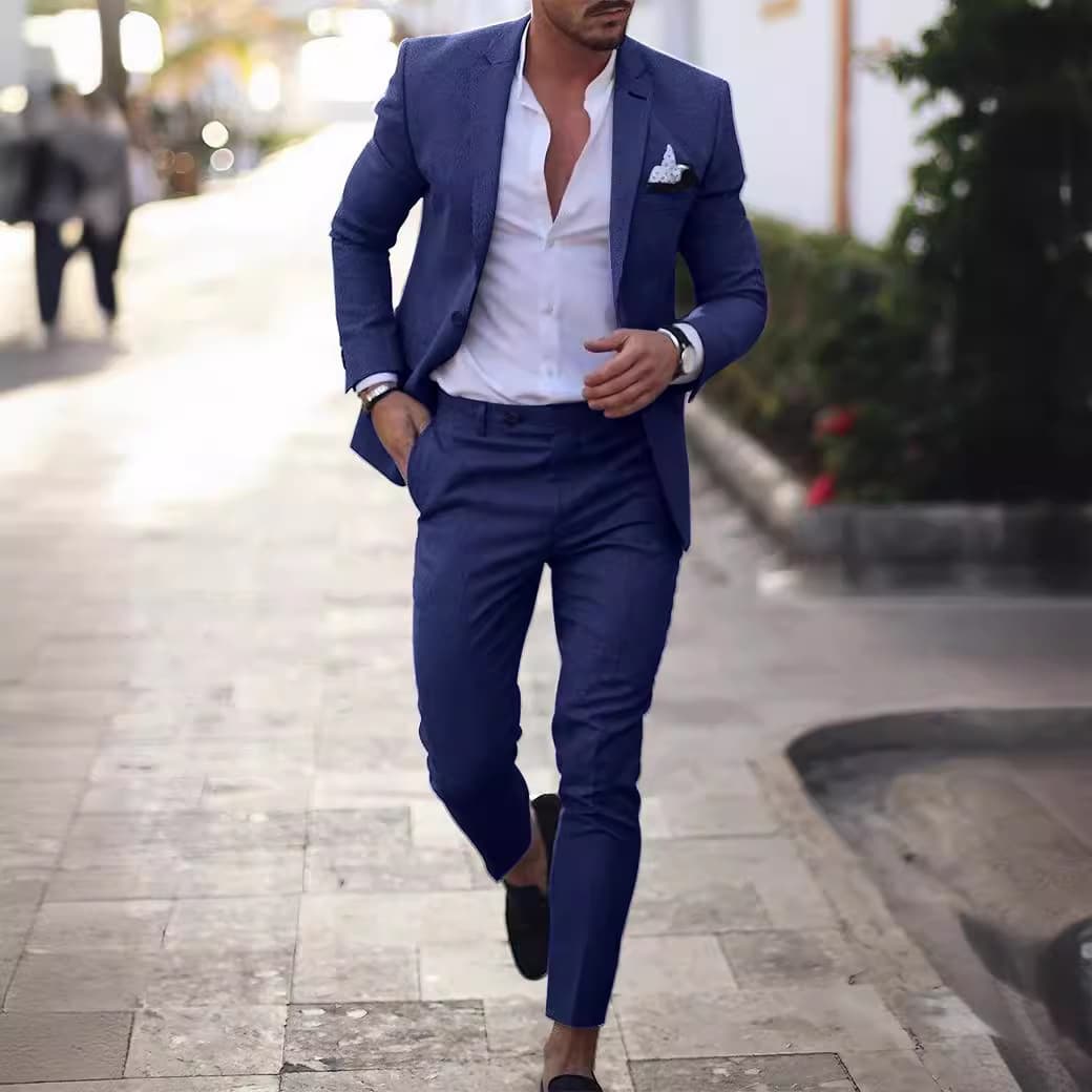 Amazon Export New Men's Suit Two-Piece Set One-Button Linen Cotton Solid Color Cross-Border Suit Set for Men