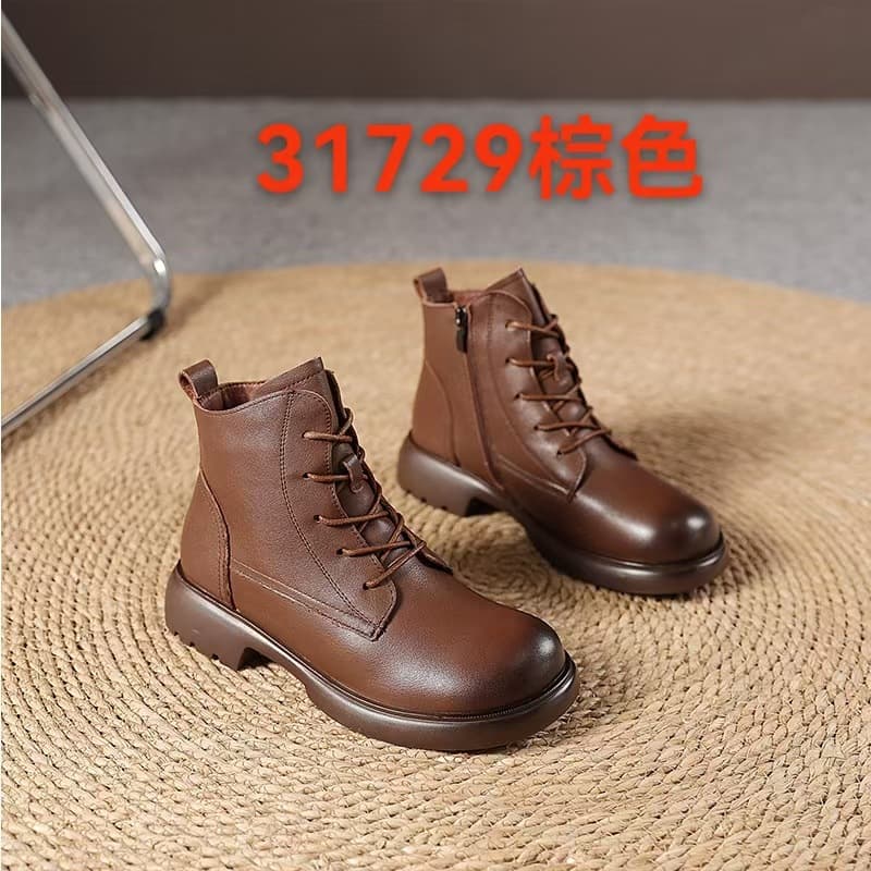 Vintage British Martin Boots Women 2024 Autumn Winter New Thick Sole Women Boots Top Layer Cowhide Short Boots Women Side Zipper