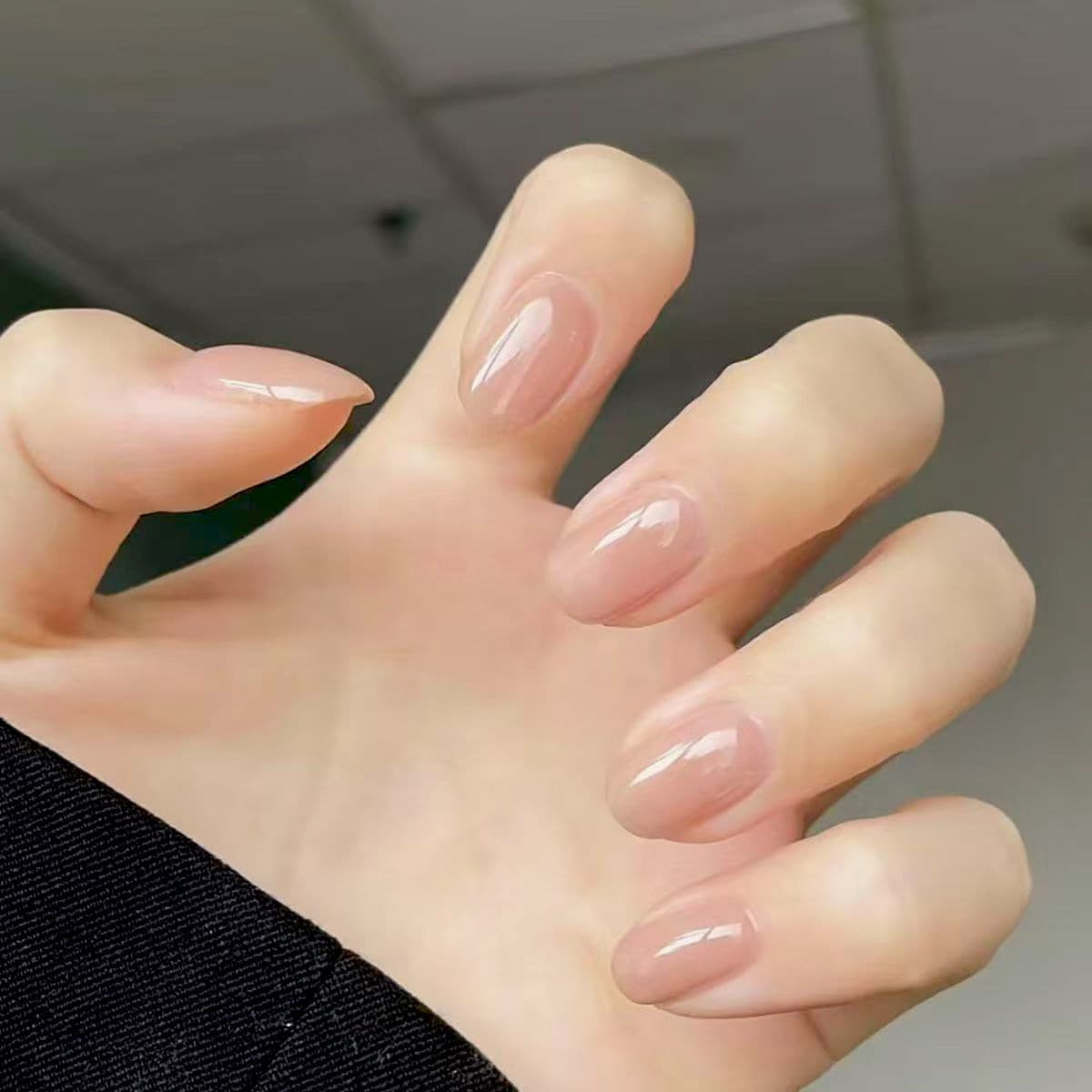 Handmade Press-On Nails, Barely-There Nude Bean Nails, Whitening Solid Color Versatile Short Nails, Removable Nail Tips