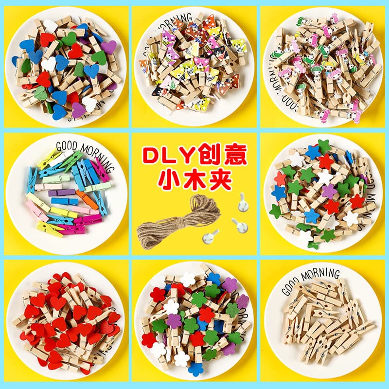 Colorful Wooden Photo Clips Set for Kindergarten Classroom Decoration, Handmade Wall-mounted Note Rope Clips, Cross-border Wholesale