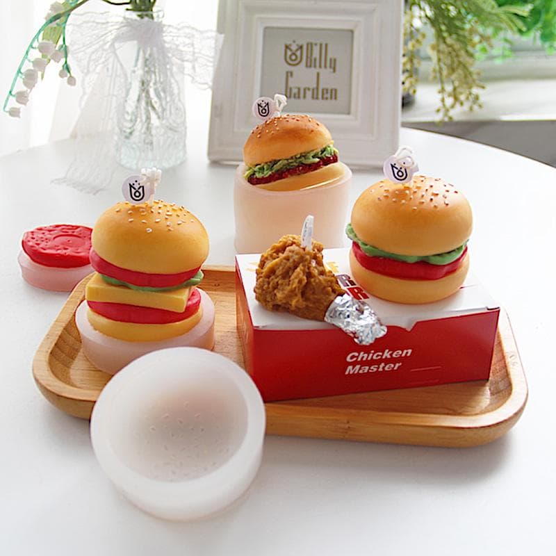 Handmade Layered Big Burger Silicone Mold for DIY Fast Food Fried Chicken Leg Scented Candle Making Fun Kitchen Gadget