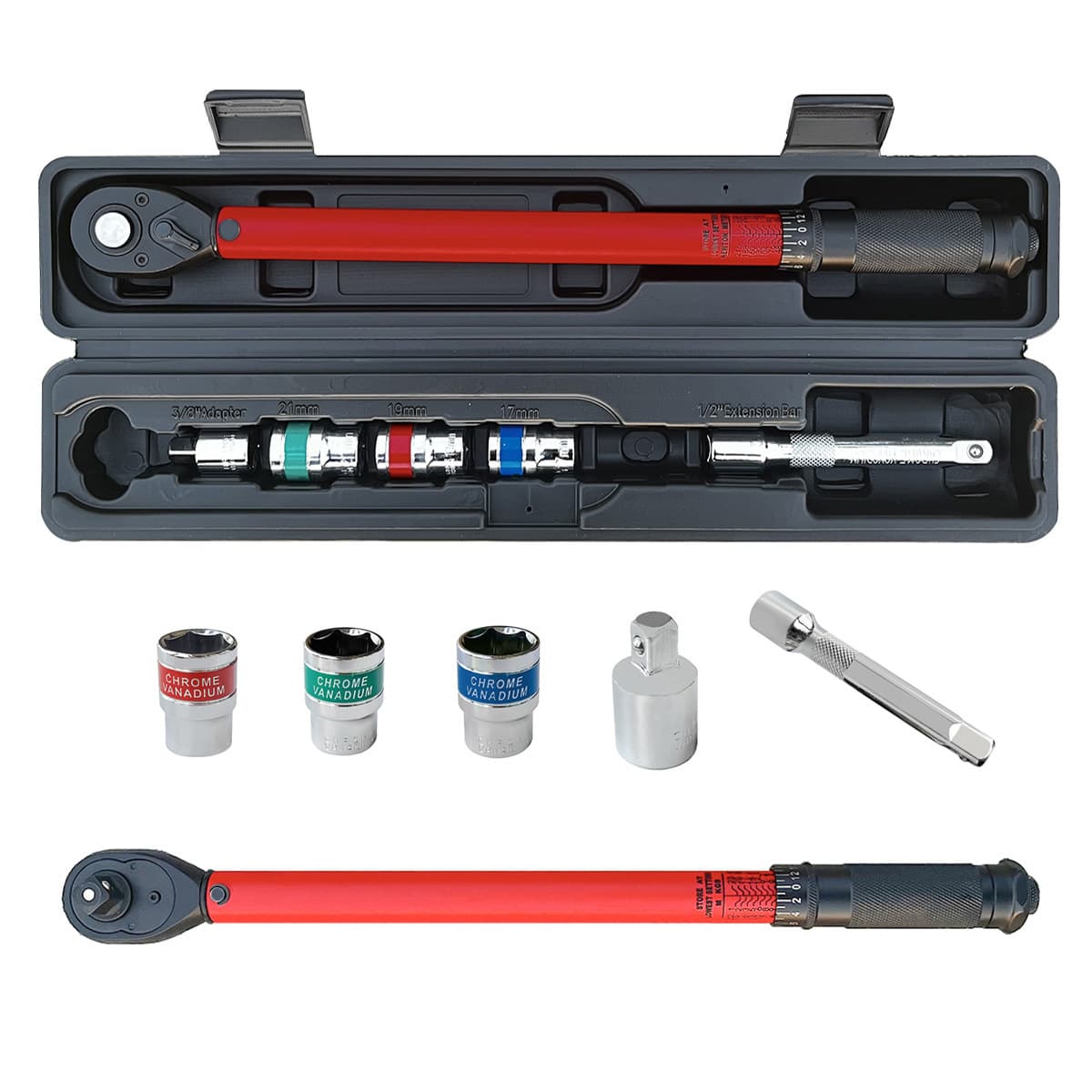 6-piece round tube torque wrench set, 72-tooth torque wrench 1/2" 20-230 N.m spark plug torque wrench