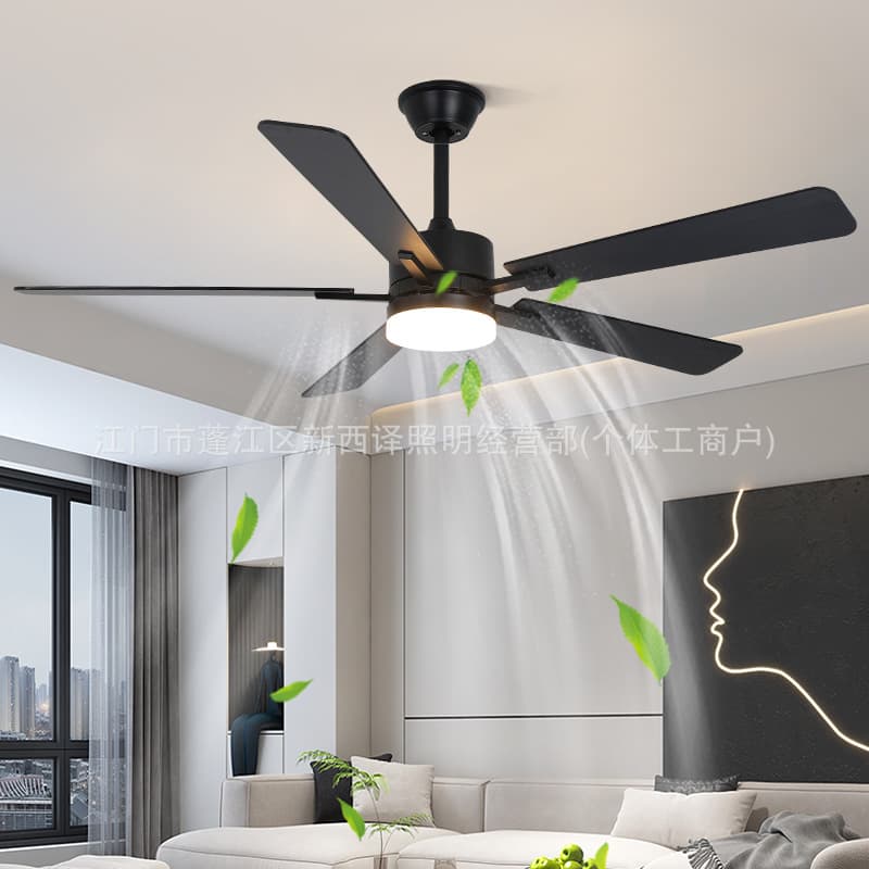 Cross-border retro walnut fan lamp, cross-border best-selling 5-leaf ceiling fan lamp, three-color infinitely dimmable ceiling fan lamp
