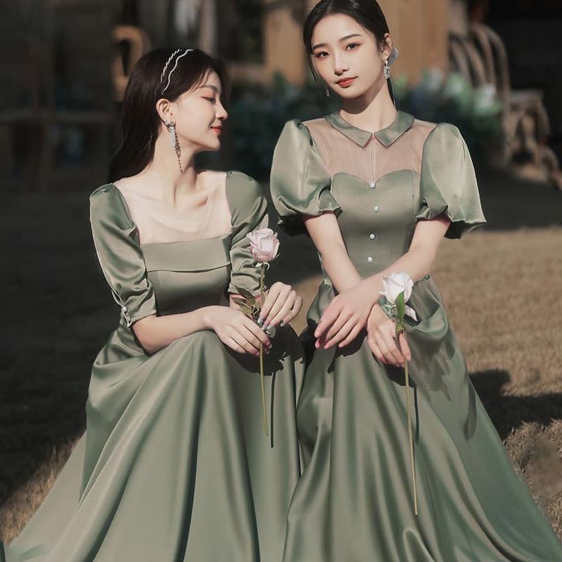 Bridesmaid Dress Summer 2024 New Collection Wedding Party Gown for Women Green Niche Style Wearable Daily Long Slim Fit