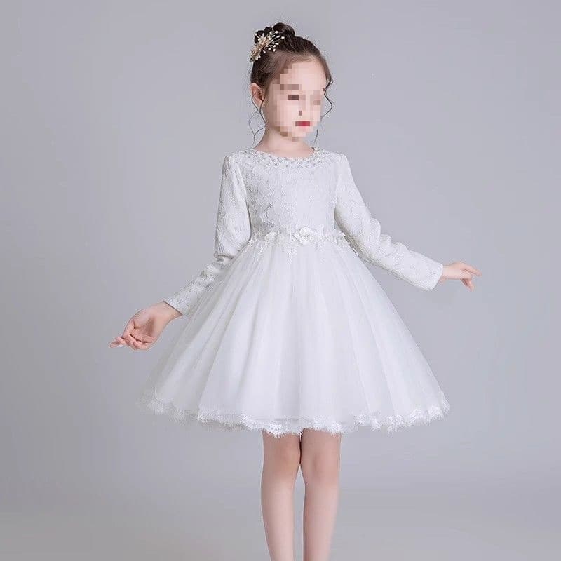 Flower Girl New Year Performance Princess Dress, Puffy White Chorus Dress for Girls, Autumn/Winter Red Tulle Dress for Children