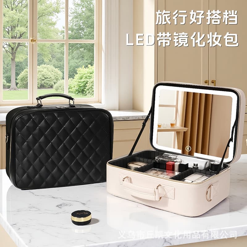Large Capacity Cosmetic Case with Mirror, Leather Makeup Bag, Removable Cosmetic Organizer, Handheld Portable Travel Bag