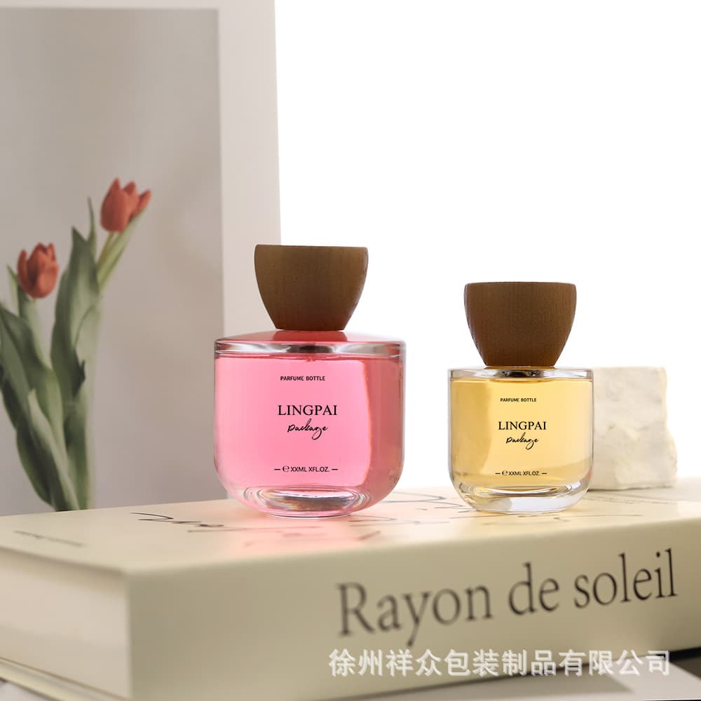 Amazon Bestseller Premium Perfume Travel Bottle Wooden Cap Press Spray Bottle Glass Empty Bottle Refillable Spray with Custom Color Screen Print Logo