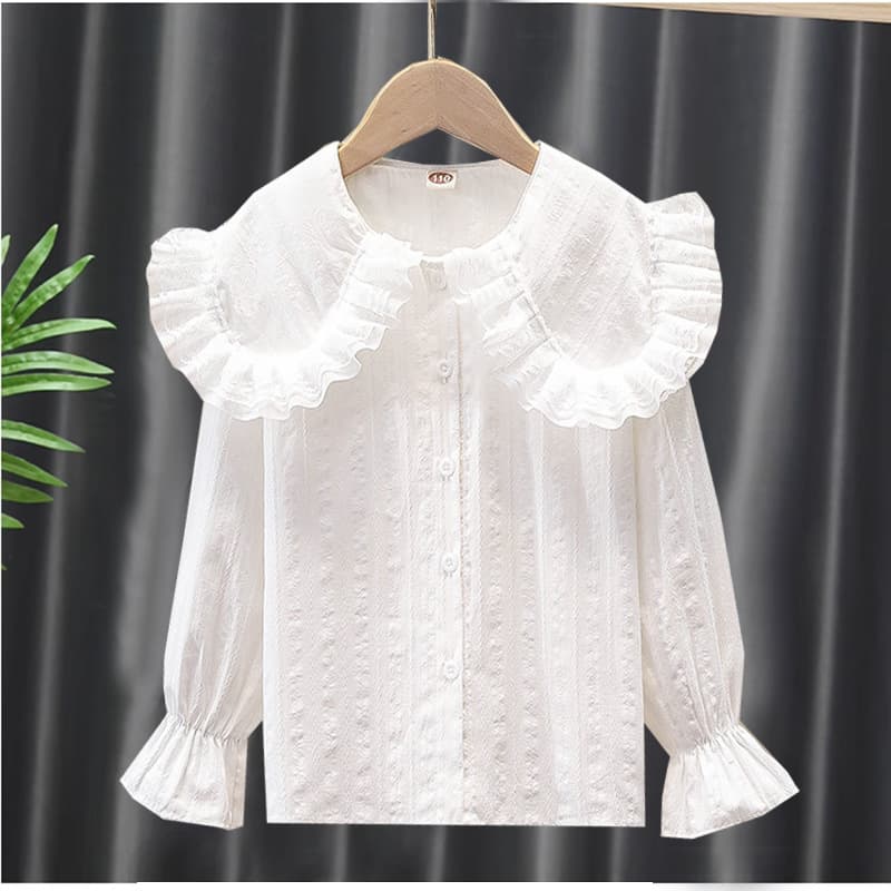 Girls' Shirt 2026 Spring New Children's Spring/Autumn Doll Collar White Thin Blouse Girl Base Top