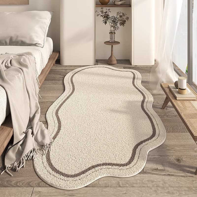 Modern Minimalist Faux Wool Carpet, Non-Slip Cotton and Linen Base for Bedroom, Decorative Bedside Rug, Long Durable Coffee Table Mat for Living Room
