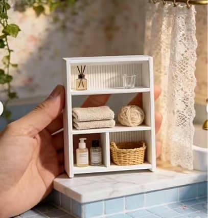 Miniature Three-Tier Small Shelf Dollhouse Furniture Scene Accessory Bathroom Cabinet
