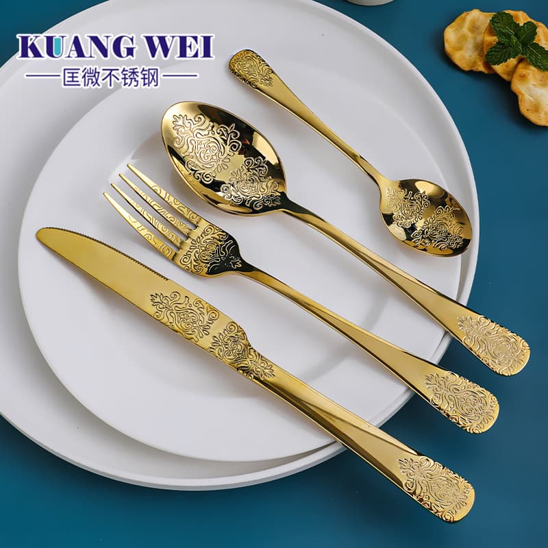 Vintage Stainless Steel Western Dining Utensils Steak Knife Fork Spoon Four-piece Set For Hotels Restaurants Home Use