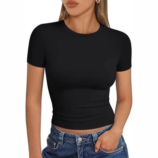 Cross-Border 2025 Summer Tight-Fit Short Sleeve T-Shirt Slim Fit Trendy European and American Top Figure-Flattering Fashion Casual Style