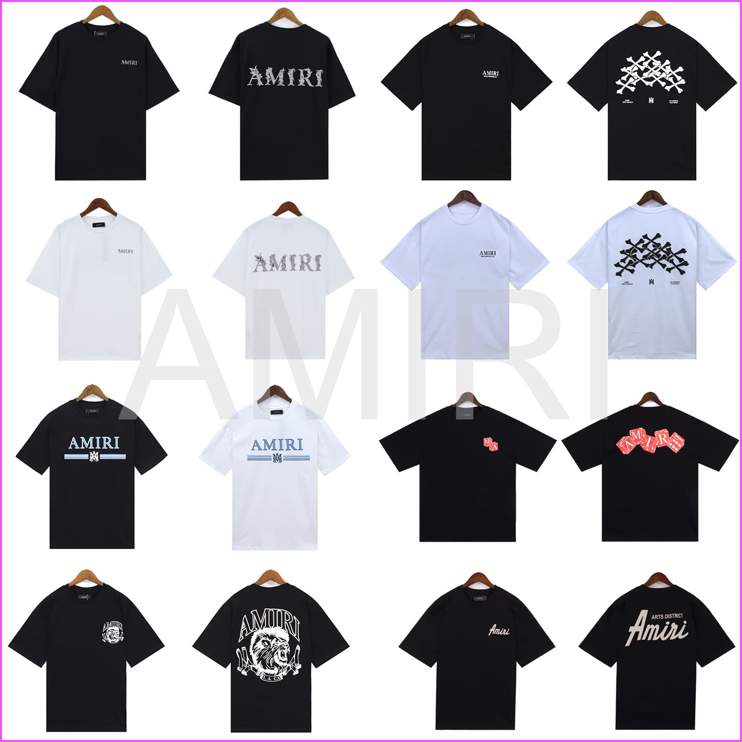 Amiri Men's T-Shirts Simple Trendy 270g Pure Cotton Letter Short Sleeve Tee Print for Men and Women