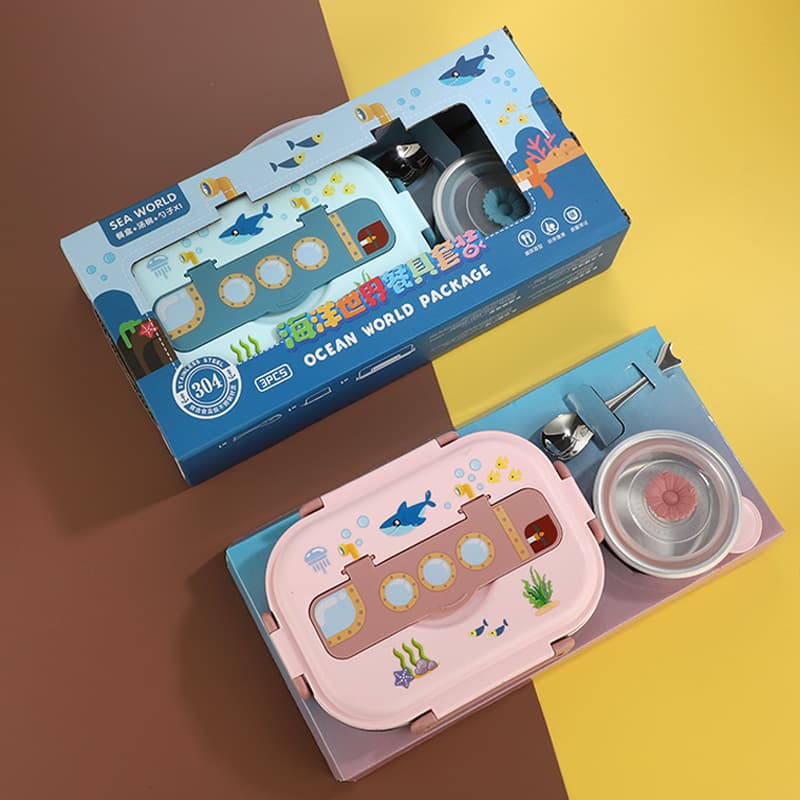 Children's Day 304 Stainless Steel Lunch Box Set Bowl Cute Student Meal Box Divided Plate Practical Gift Primary School Students