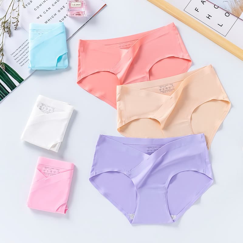 Seamless Ice Silk Maternity Underwear Women Low-Waist Pregnancy Pure Cotton Gusset Breathable Large Size Summer Thin Triangle Panties