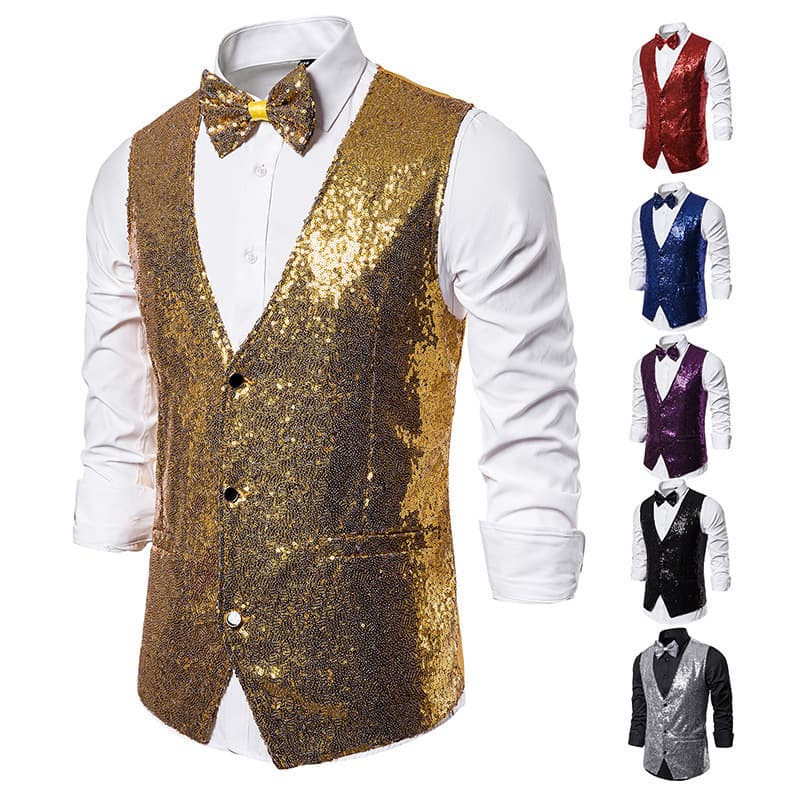 2025 Men's Performance Wear Small Sequin Vest, Studio Photography Host Singer Emcee Vest
