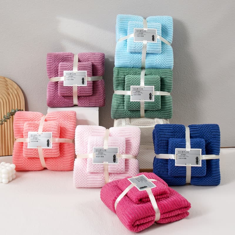 Towel Bath Towel Set Coral Fleece Mother-Child Set Welfare Gift Thick Bath Towel Absorbent Towel Wholesale Two-Piece Set