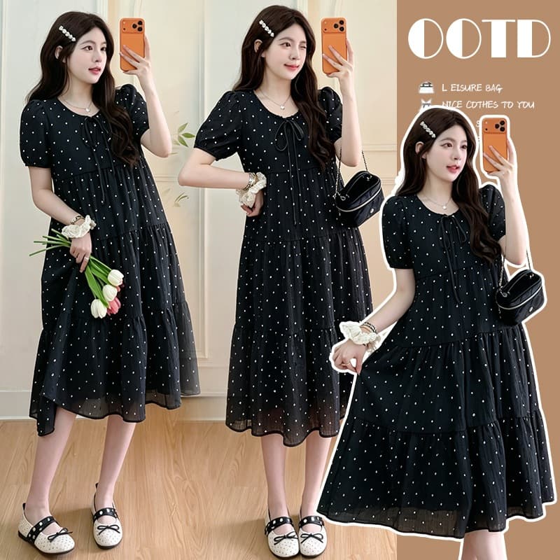 Maternity Wear Summer 2026 New Dress Fashionable Loose Little Black Dress Midi Floral Dress