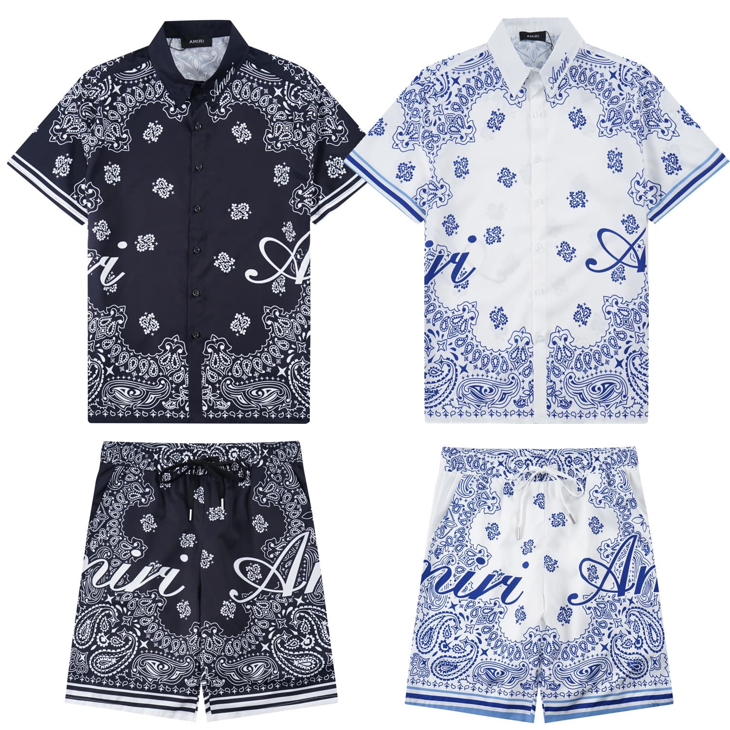 Cross-Border Summer Amiri Set Classic Paisley Pattern Print Amiri Casual Shorts Shirt Sports Clothing for Men and Women