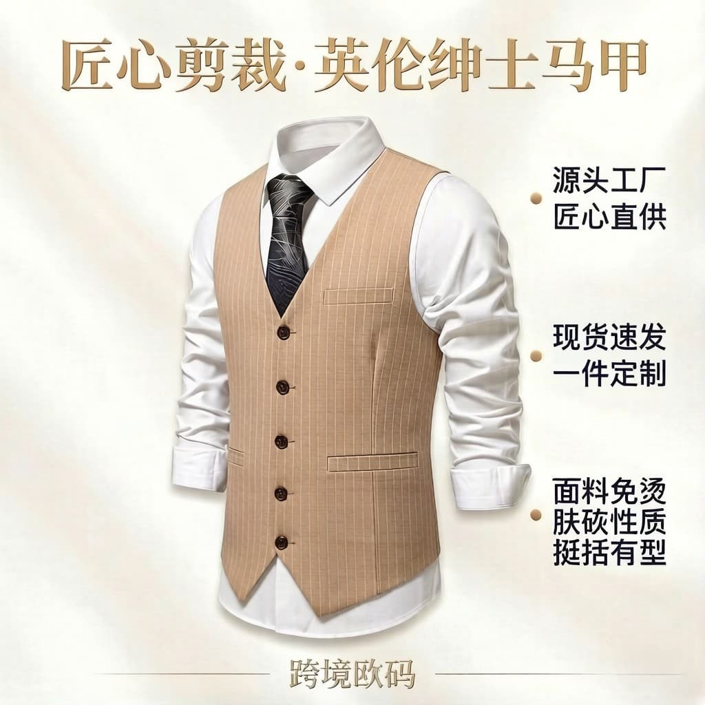 Cross-border European size men's striped formal suit vest, groomsmen tuxedo vest, workwear outerwear