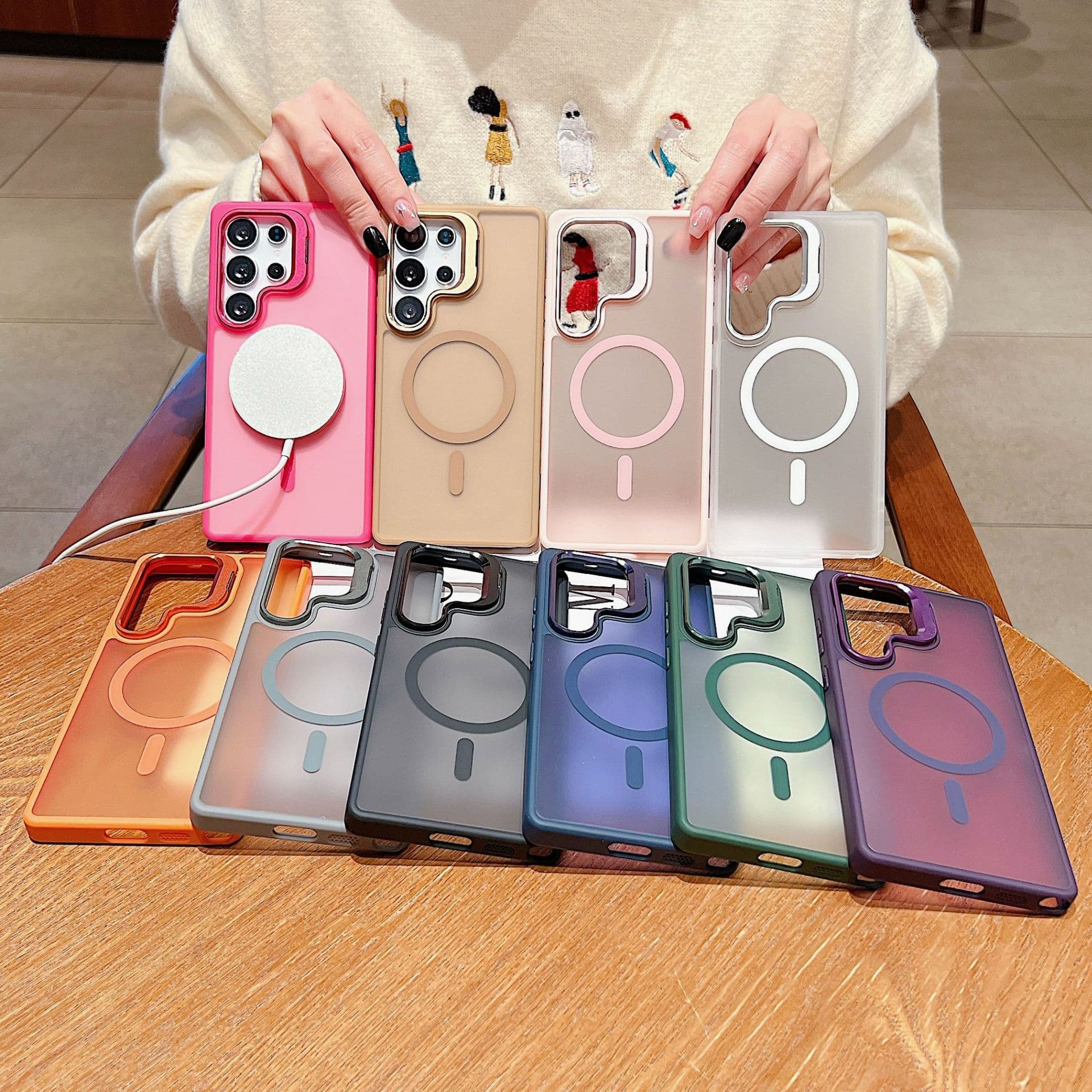 Skin-Feel Lens Stand Case for Samsung S26 Ultra Magnetic Phone Case S25 Shockproof Frosted Protective Cover S26 FE