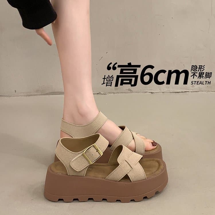 French-style Elevated Thick-Soled Birken Sandals for Women, Wear with Dresses, Trendy New Korean Roman Wedge Heels, Plus Size 42