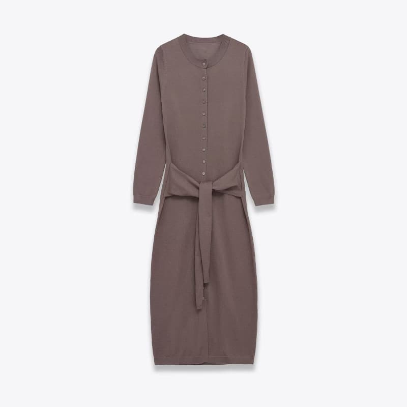 Cross-border bestseller: fashionable round-neck belted midi knit dress, slim-fit and mid-length, popular on AliExpress.