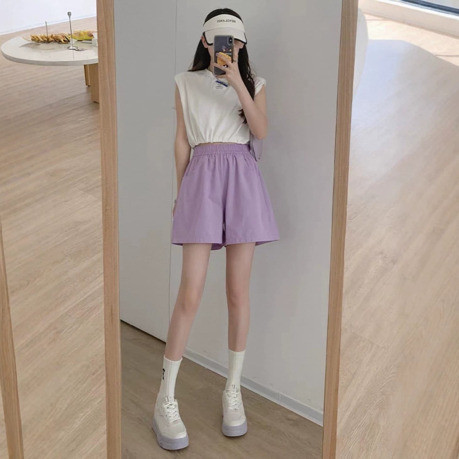 Sports casual shorts new summer style loose and versatile slim wide leg pants a line light khaki shorts ins for women