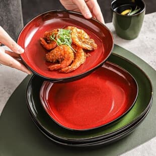 Kiln-Changed Ceramic Plate Set, Hotel Restaurant Commercial Steak Plate Home Dish Irregular Dinnerware Set