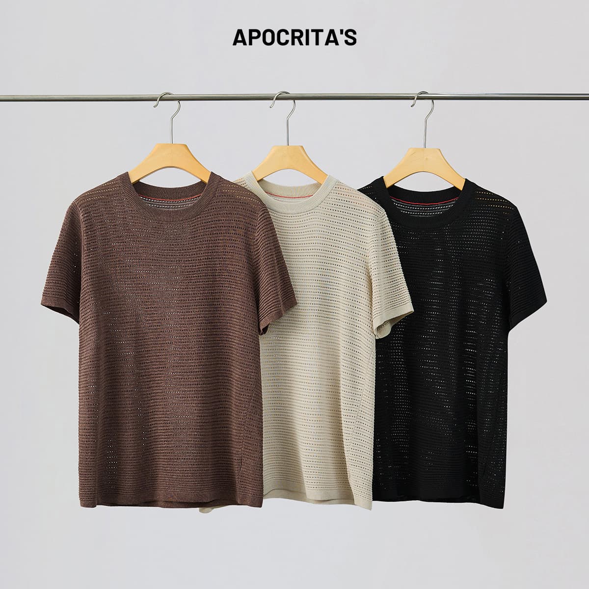 APO Men's Clothing | Cross-border Lyocell Linen Hollow Knit Sweater for Men, Summer Old Money Style Versatile Breathable Crochet Top