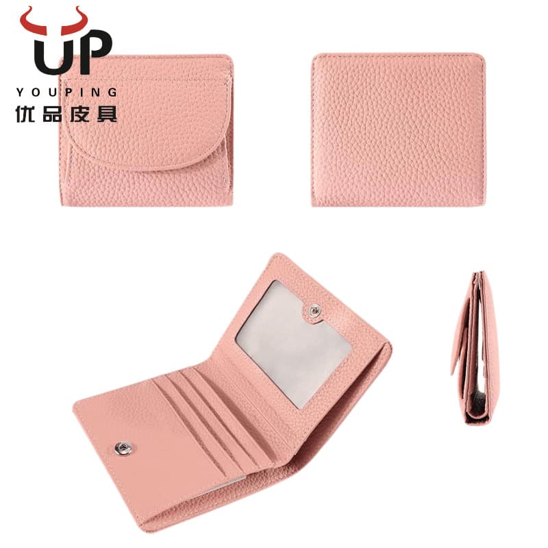Amazon Lychee Pattern Women's Mini Wallet with Photo Slot RFID Folding Ultra-Thin Genuine Leather Coin Purse Snap Button