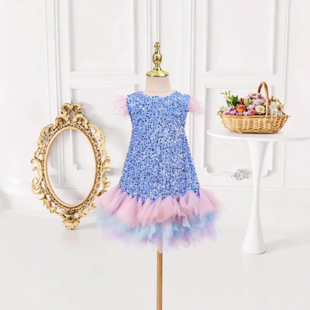 Girls Sequin Dress Tulle Patchwork Vest Dress Children's Formal Dress Cotton Velvet Fabric Princess Skirt Style Winter Spring Autumn Suitable