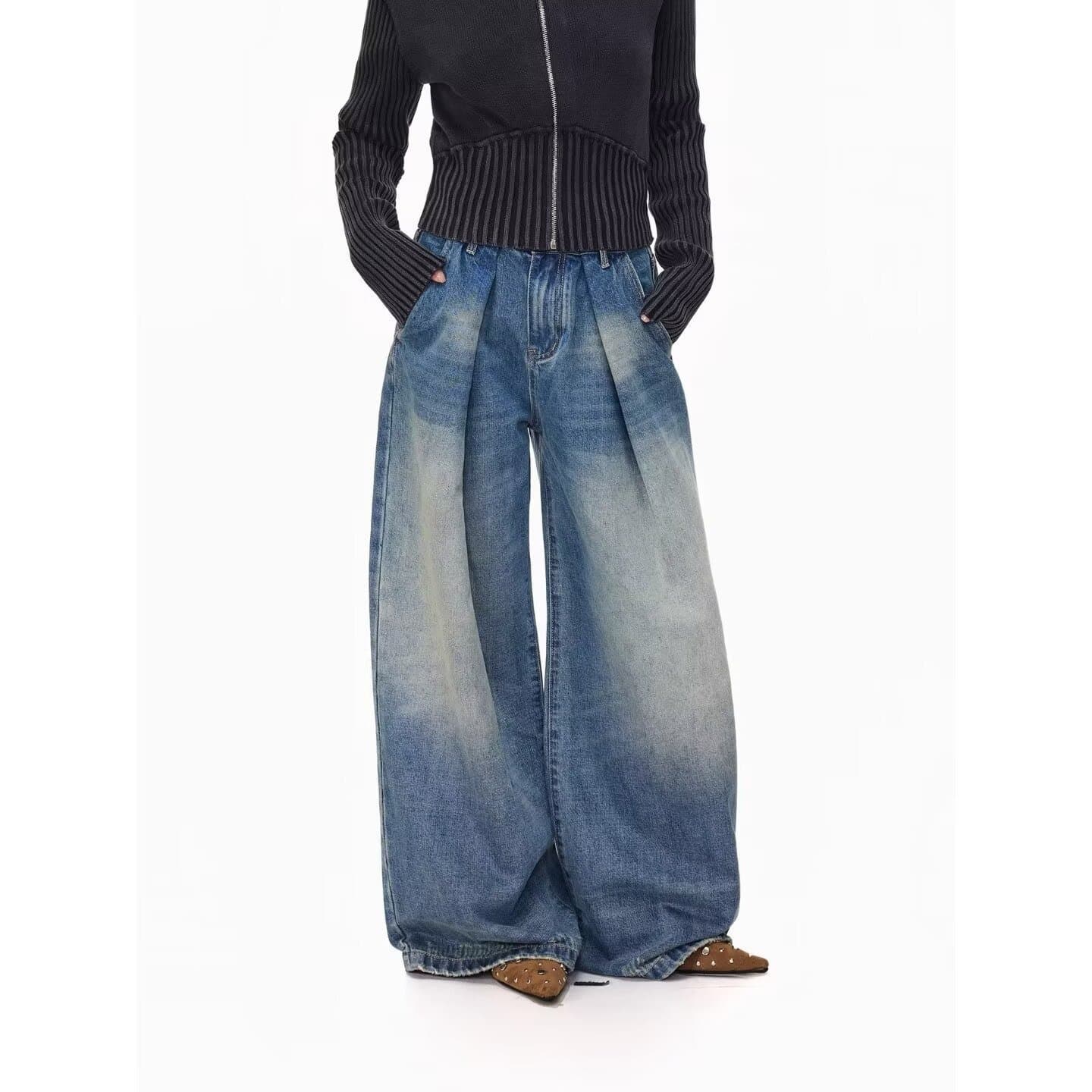American Retro Straight Jeans Unisex Mid-Rise Loose Wide-Leg Pants for Spring and Autumn