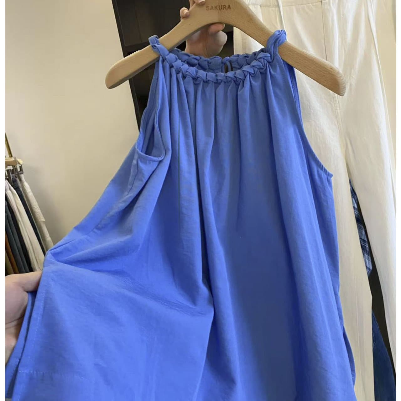 SAKURA 2026 Summer New Korean Style Knitted Braid Tie Neckline Slimming Sleeveless Vest Shirt for Women