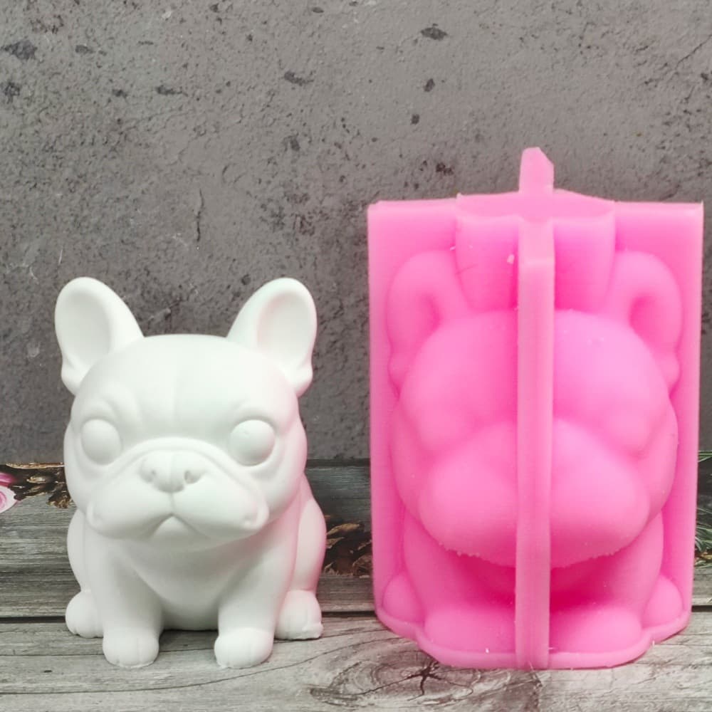 Animal Dog French Bulldog Silicone Mold DIY Cement Plaster Figurine Candle Holder Silicone Mold W1241