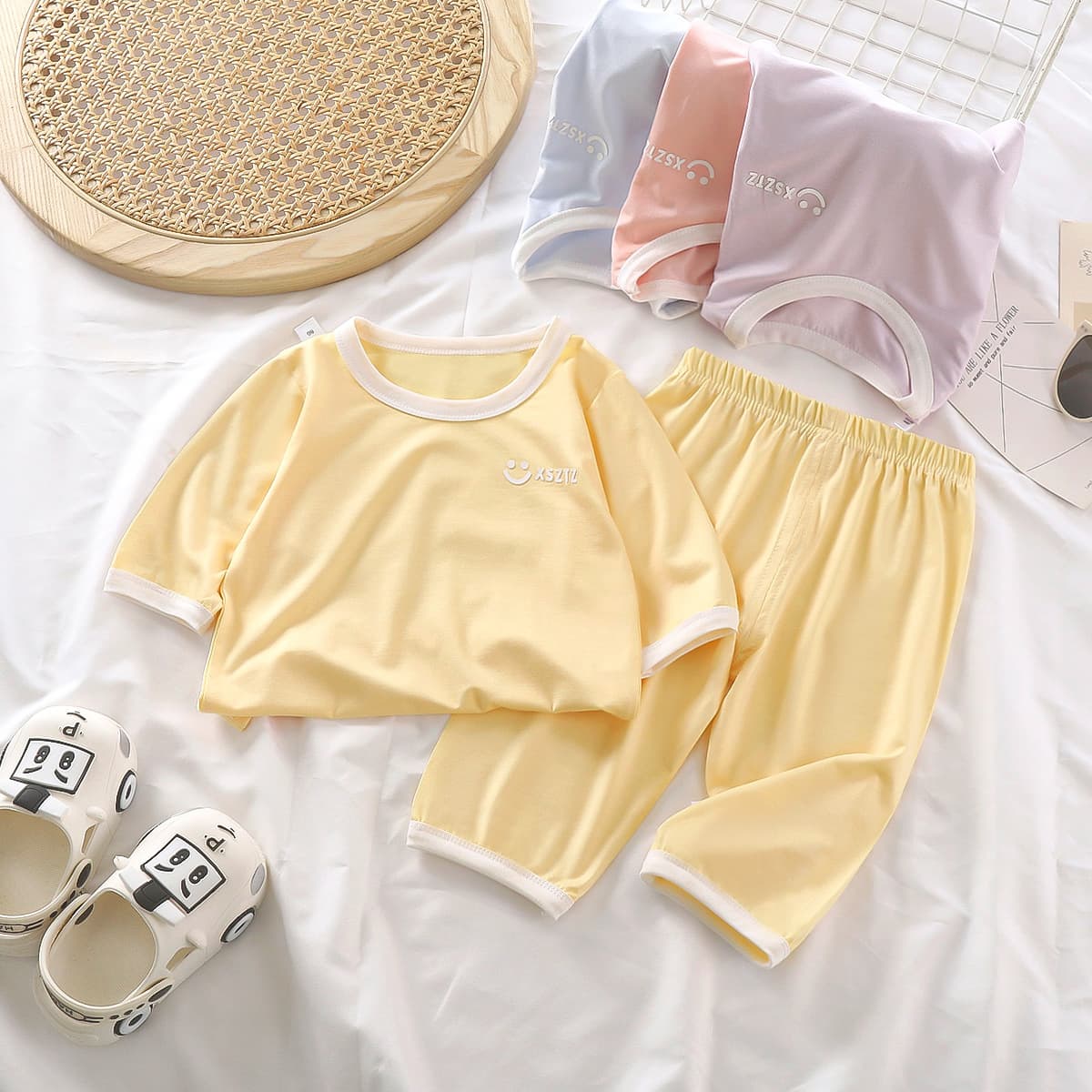 Children's Summer New Air-Conditioning Thin Pajamas Boys Girls Seven-Sleeve Home Suit Set Wholesale