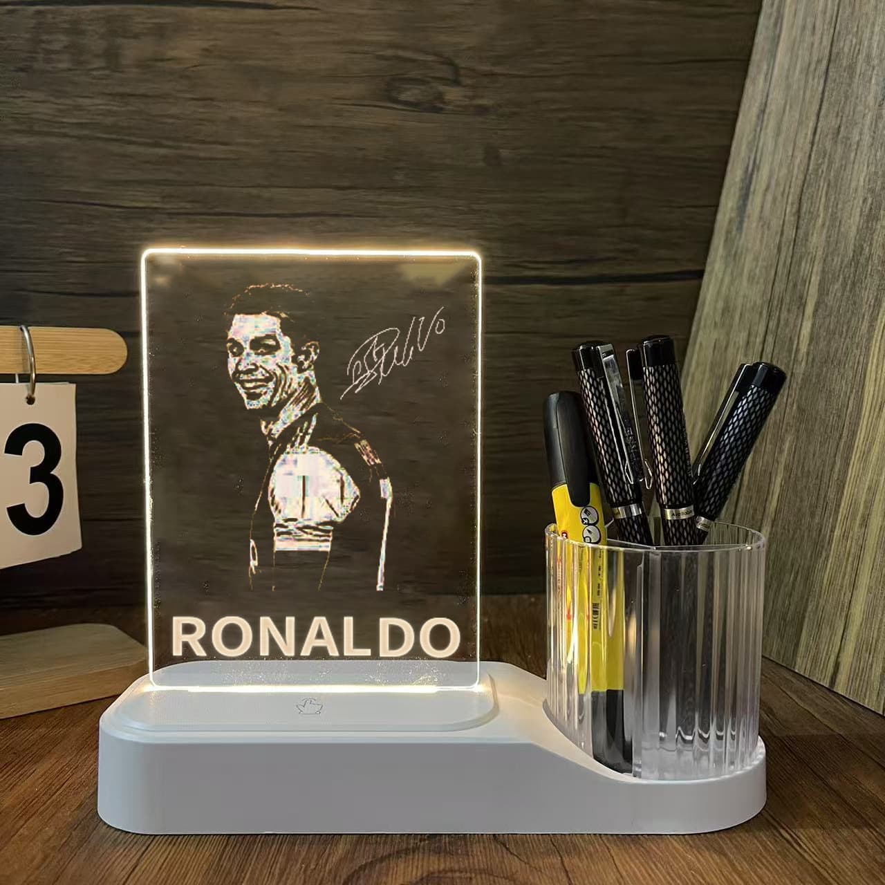 Messi, Ronaldo, Neymar, Football, Real Madrid, Rotating Pen Holder, Night Light Ornament, Practical Birthday Gift for Boys