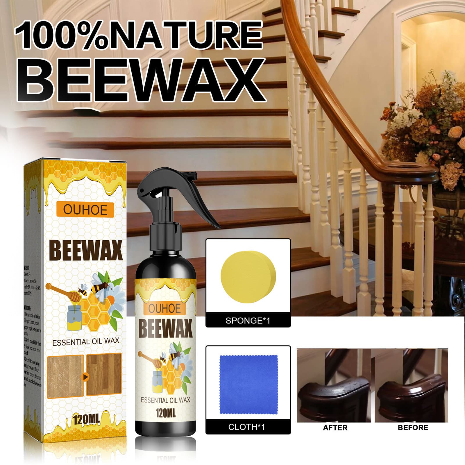 OUHOE Furniture Beeswax Spray Furniture Care Floor Maintenance Polish Waterproof Scratch Renewal Wax