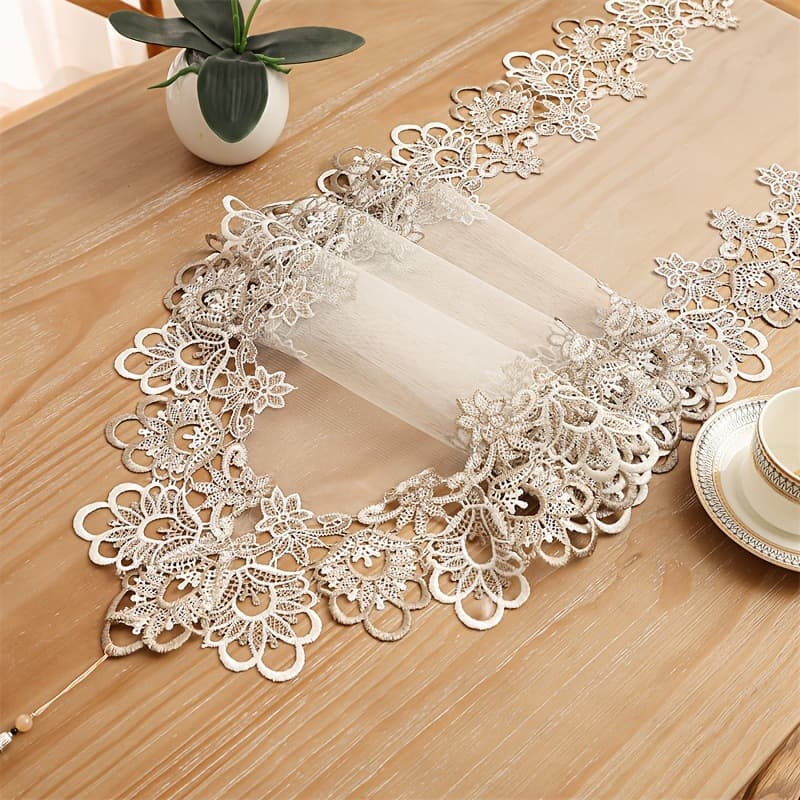 Popular Cross-Border Embroidered Lace Table Runner Kitchen Living Room Dining Room Decorative Table Cloth Cover Source Factory