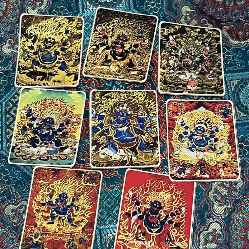 Gilded Thangka painting, semi-hand-painted Mahakala, Zhaqilam, and the Eight Guardians, Thangka canvas wholesale.