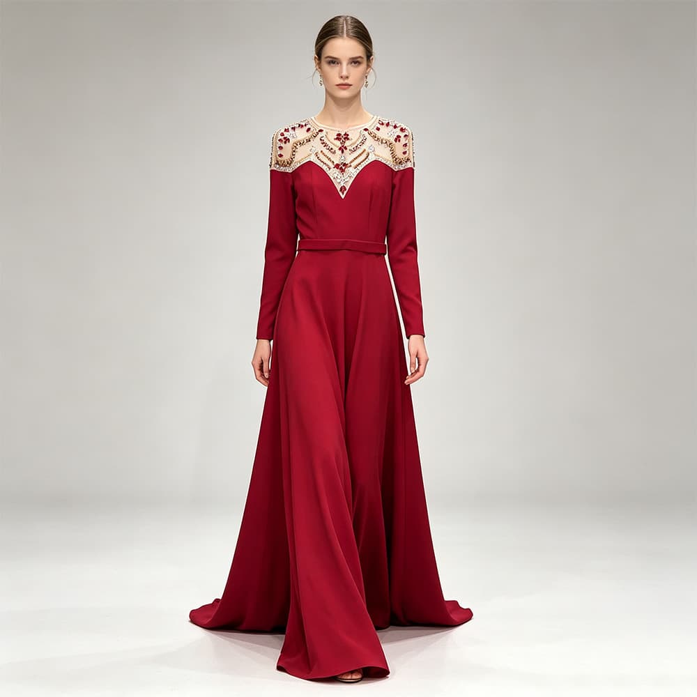 Evening Dress Cross-Border Source Factory 2026 Fashion Socialite Temperament Mesh Patchwork Heavy Beaded Rhinestone Dress
